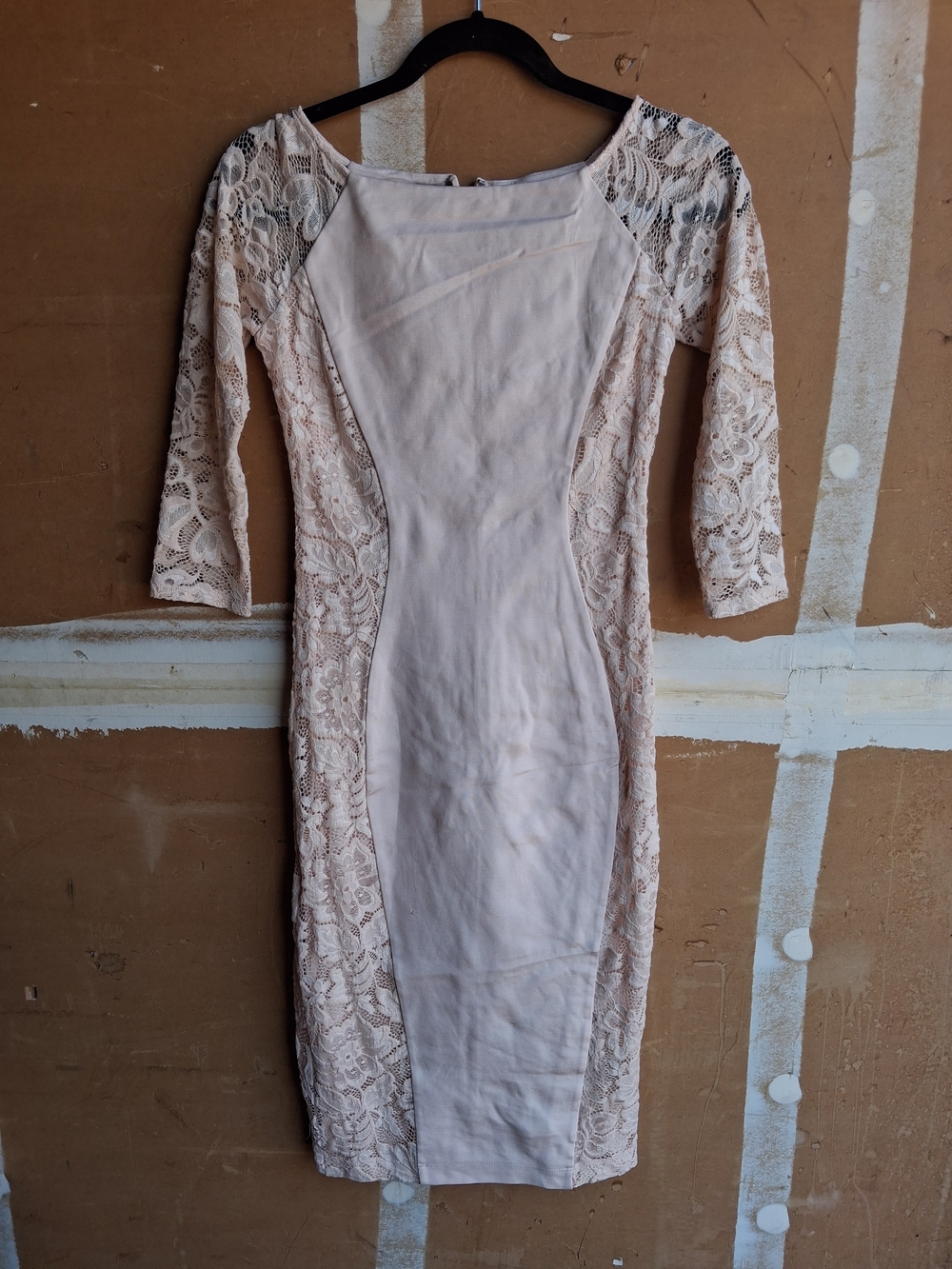 Vintage Bebe Blush Lace Midi Bodycon Dress Medium Tiered Layered Suede Pink Y2K